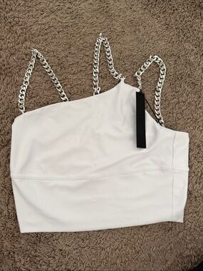 Carbon38  White Crop Top with Silver Chain Straps